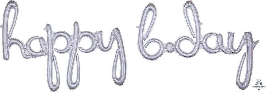 Phrase Script Happy B.day Silver Holo 39" 37" - (Single Pack). 3917511 - Lift balloons