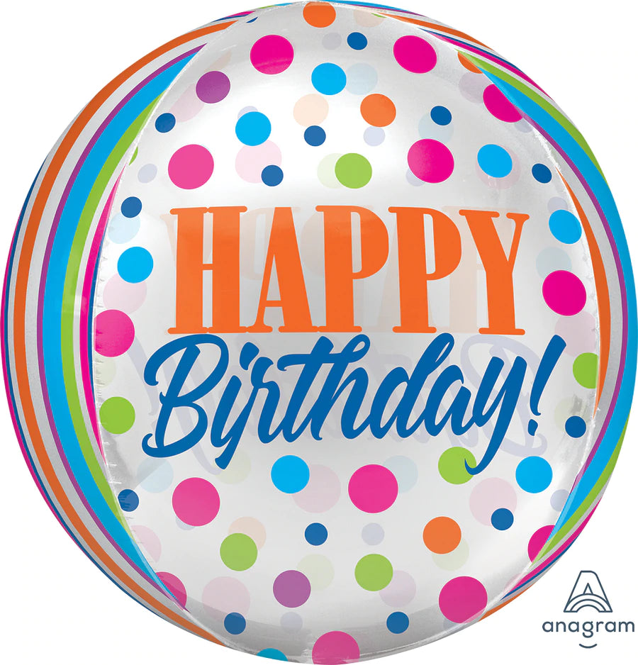 Birthday Bright Dots Orbz 15" - (Single Pack). - Lift balloons