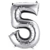 Numbers 5 Silver Foil Balloon 14 Inch - Lift balloons