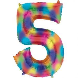 Number 5 Rainbow Splash Foil Balloon 34 inch - Lift balloons