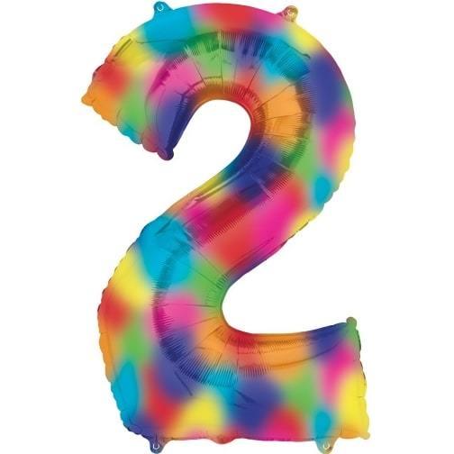 Number 2  Rainbow Splash Foil Balloon 34 inch - Lift balloons 