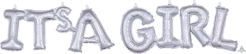 Phrase Block (It's A Girl) Silver Holo 20"/22" - (Single Pack). 3917111 - Lift balloons 