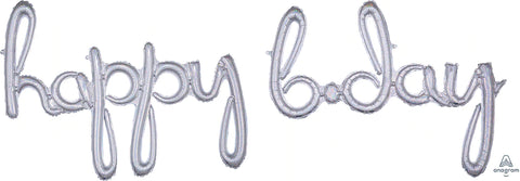 Phrase Script Happy B.day Silver Holo 39" 37" - (Single Pack). 3917511 - Lift balloons 
