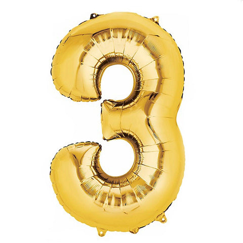 Number 3 Gold Foil Balloon 34 inch - Lift balloons 