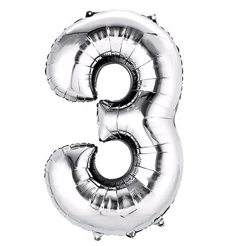 Numbers 3 Silver Foil Balloon 14 Inch - Lift balloons 