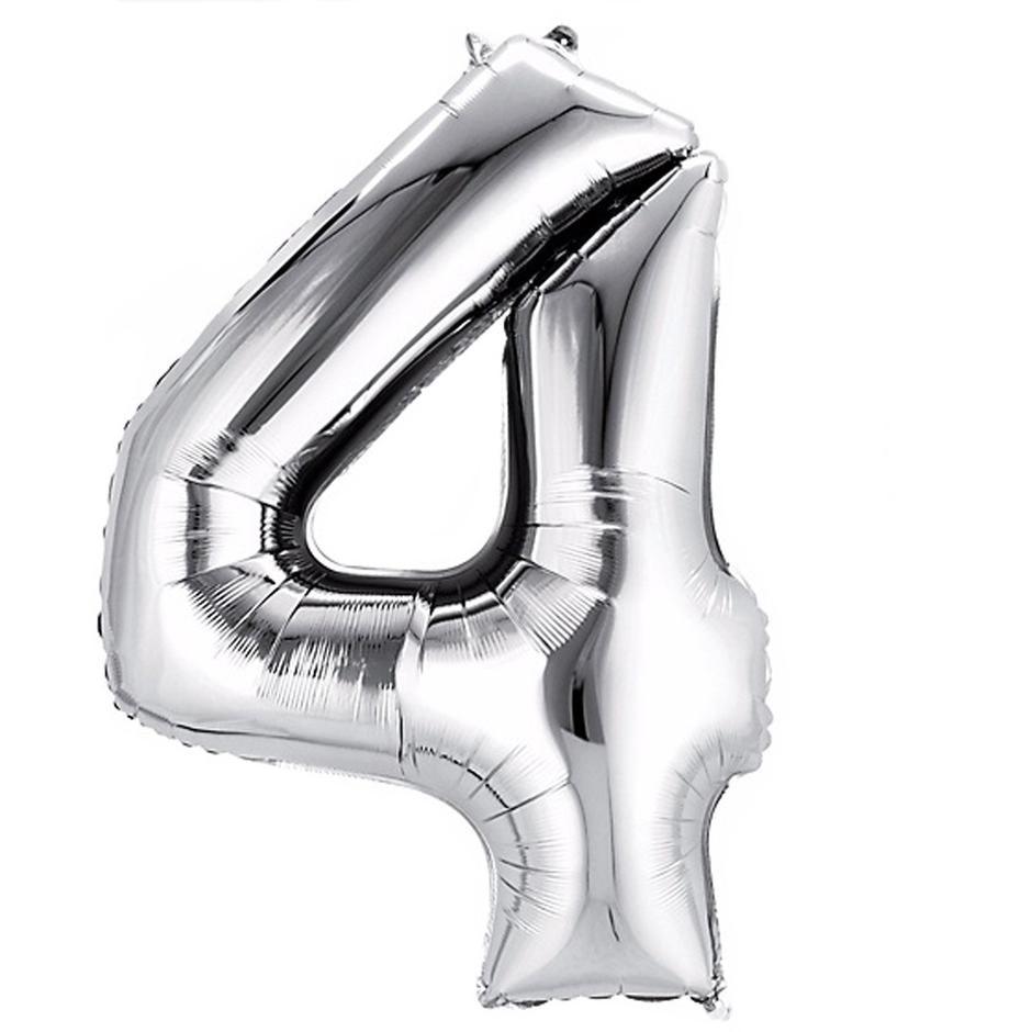 Numbers 4 Silver Foil Balloon 14 Inch - Lift balloons 
