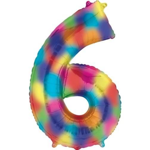 Number 6 Rainbow Splash Foil Balloon 34 inch - Lift balloons 