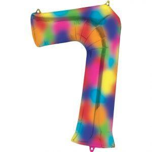 Number 7  Rainbow Splash Foil Balloon 34 inch - Lift balloons 