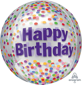 Happy Birthday Funetti Orbz 15" - (Single Pack) - Lift balloons 
