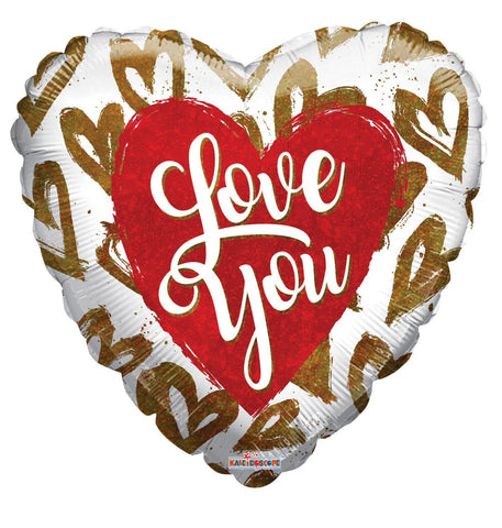 18" I Love You Golden Hearts Holographic Foil Balloon - (Single Pack) 16233-18