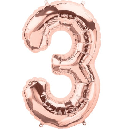 Number 3 Rose Gold Foil Balloon 14" in each. 15683-14