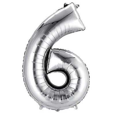 Number 6 Silver Foil Balloon 34" in each. 19648-34